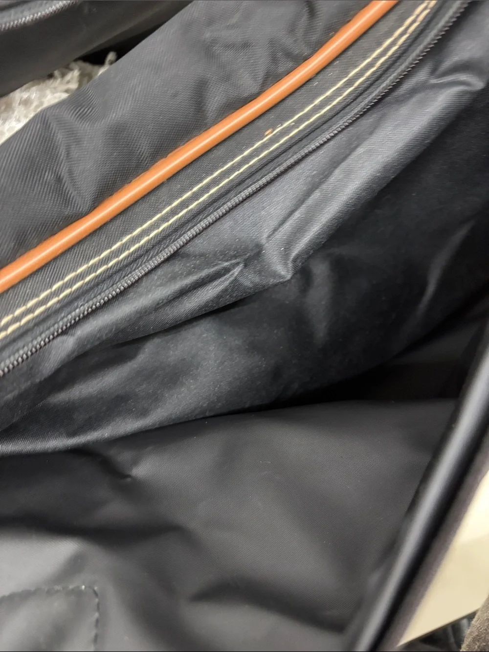 Leisure Black Travel Duffel Bag with Brown Trim and Stripe Accent